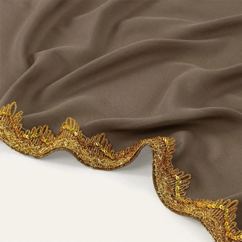 

Fashion Silk Chiffon Hijab Scarf Gold Long Sequin Wraps Shawl Glitters Wide Women Headscarf Ladies Turban
