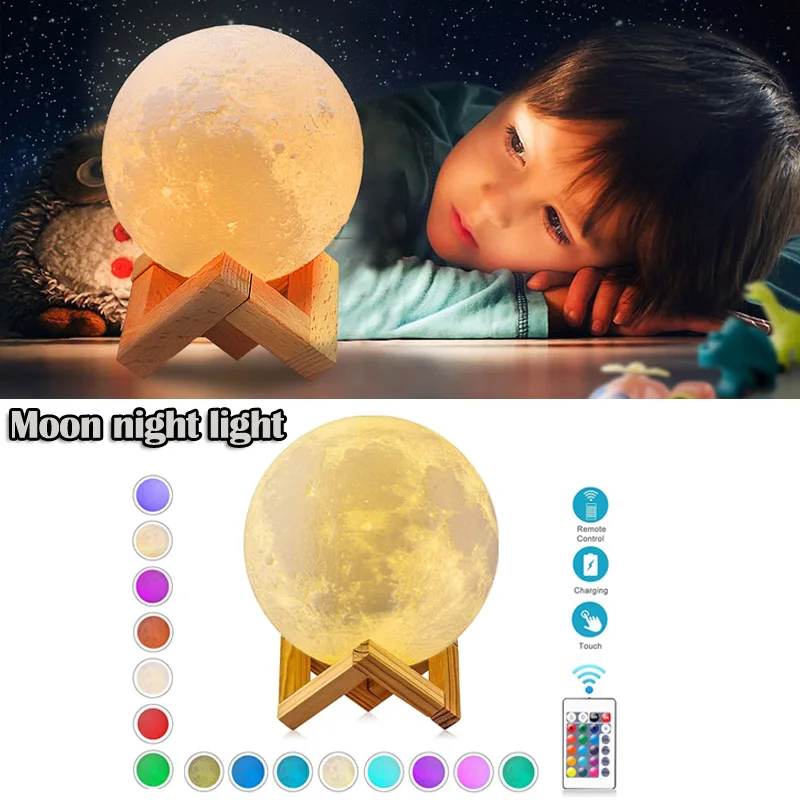 LED Moon Lamp for Kids, Nightlight, Fairy Table, Quarto, Cabeceira, Bonito, Aniversário, Touch Decoration, Presentes de Natal, Night Lights for Room