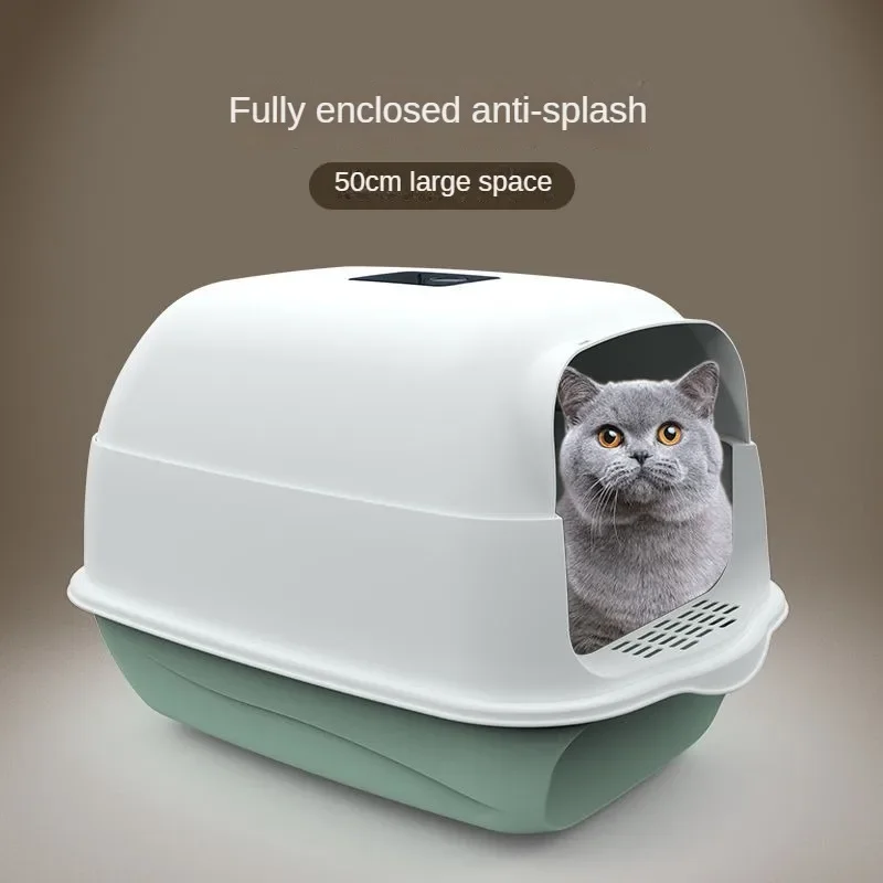 Fully/Half Enclosed Cat Litter Box, No Spraying Odor Flip Top Lid for Pet Hygiene Splash-proof, Deodorant Clamshell Pet Cleaning