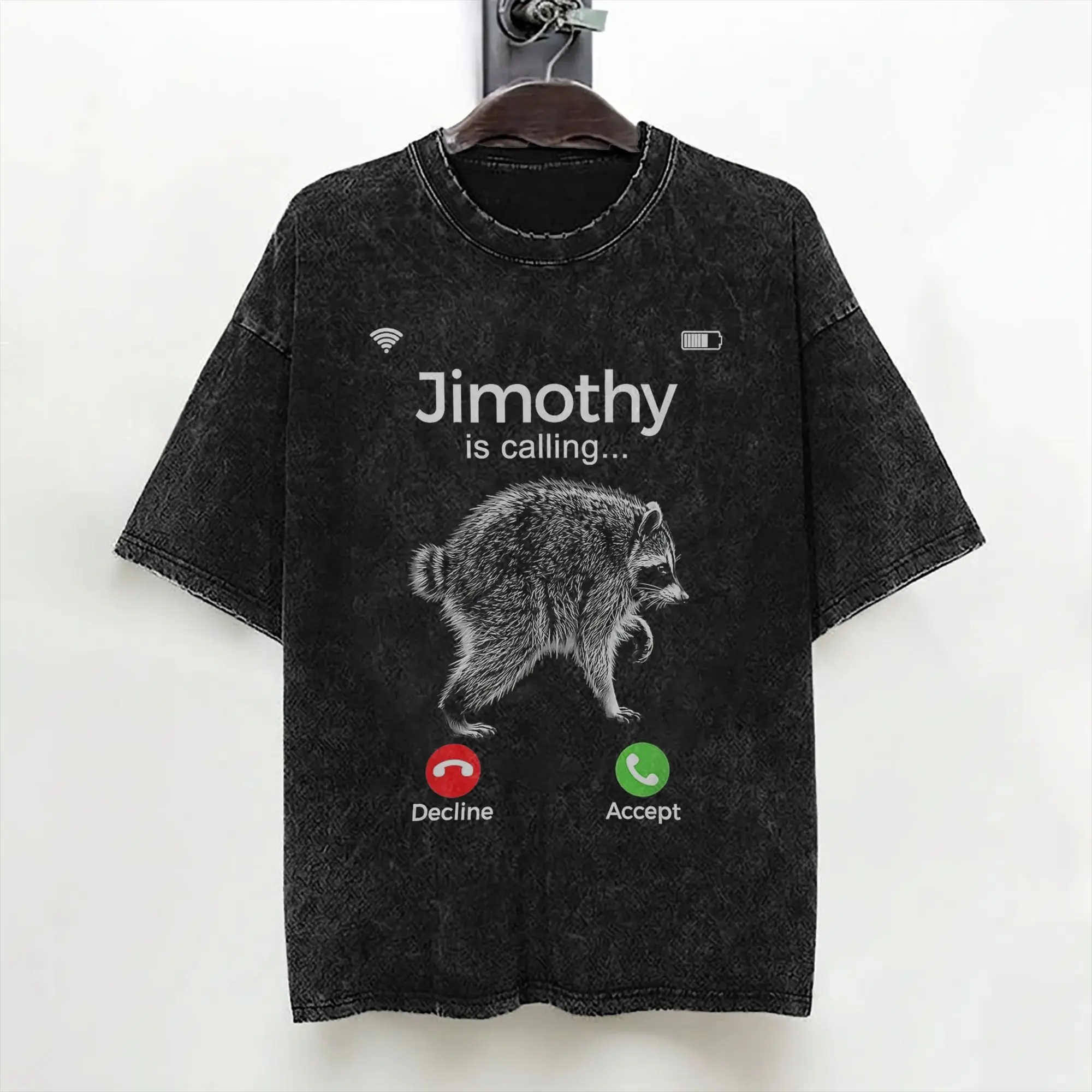 Jimothy Is Calling Raccoon Mem T Shirt Washed 100% Cotton Oversize T-Shirts  Novelty for Men Women Streetwear Printed Tee Shirt