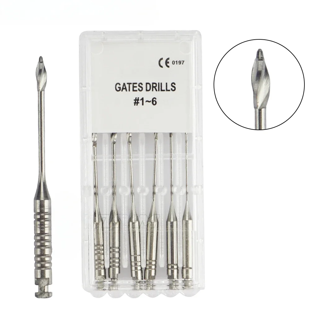 6Pcs/Pack Dentas Endodontic Gates Drill Glidden Rotary 32mm Engine Use Stainless Steel Endo Files #1-6