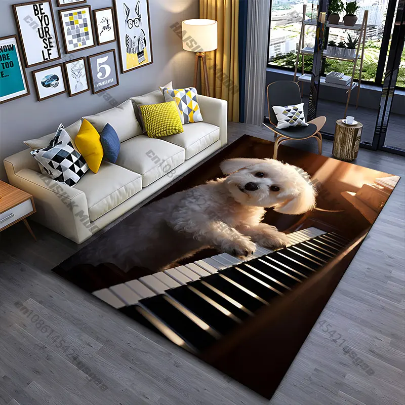 Dog playing piano adorable moment carpet Yoga living room room decor children's crawling mat doormat area rug games mat
