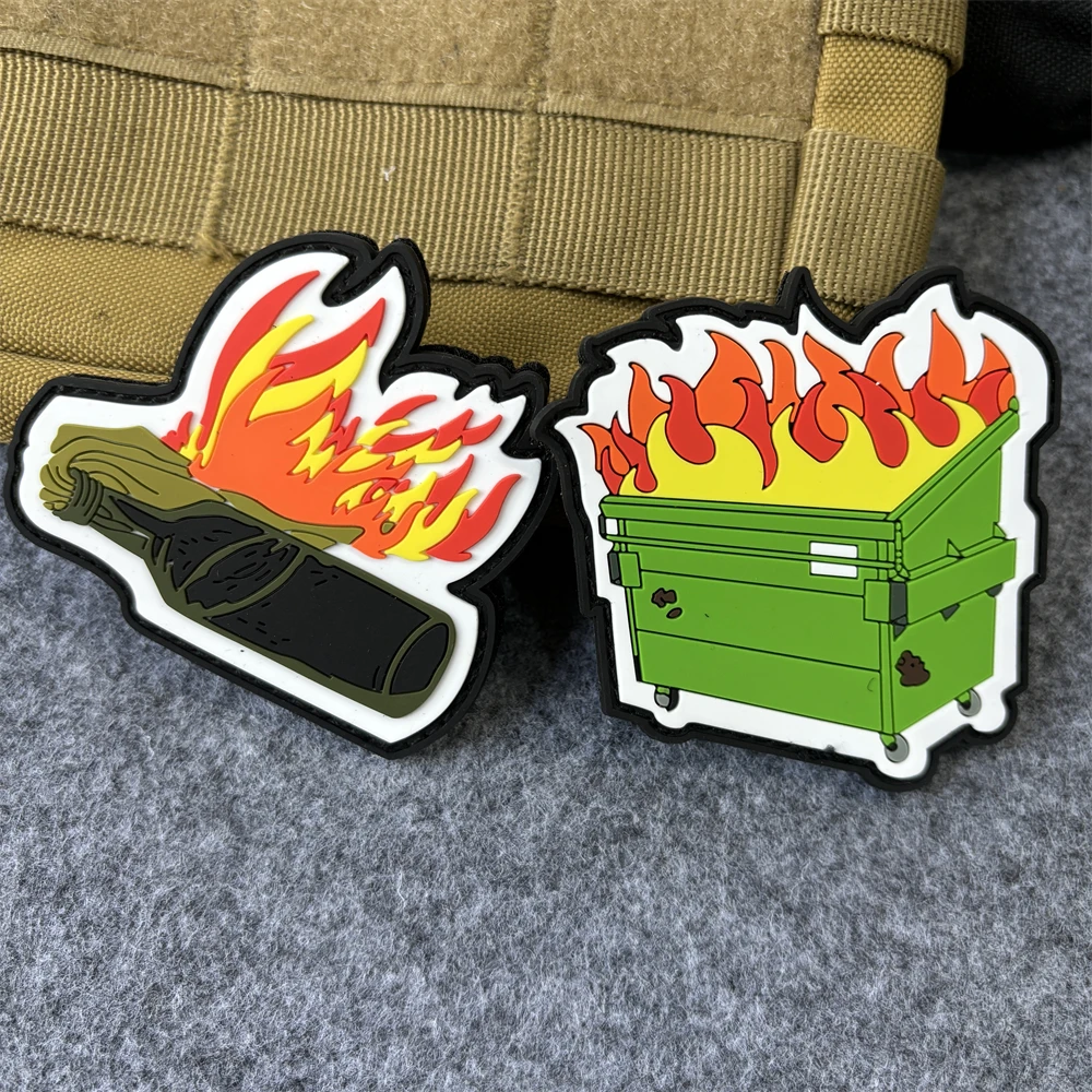 

Dumpster Fire PVC Tactical Patches Funny Hook and Loop Clothes Patch Molotov Cocktail Morale Badge Armband Backpack Vest Sticker