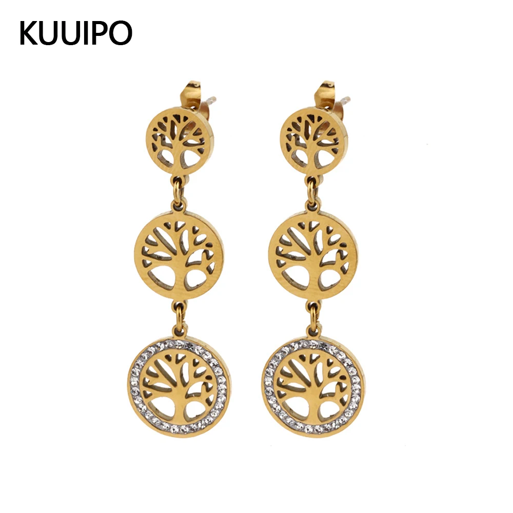

Fashion Stainless Steel Life Tree Drop Earrings for Women Accessories New Trendy Gold Color Earring Vacation Party Jewelry Gift