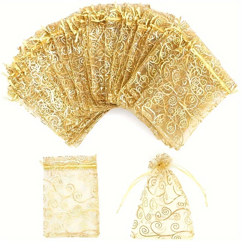 100 Stück Organza-Beutel mit Kordelzug – Hochzeit, Geburtstagsparty-Geschenke und dekoratives Band, Geschenkverpackung, kleine Chiffon-Beutel, Stoffbeutel