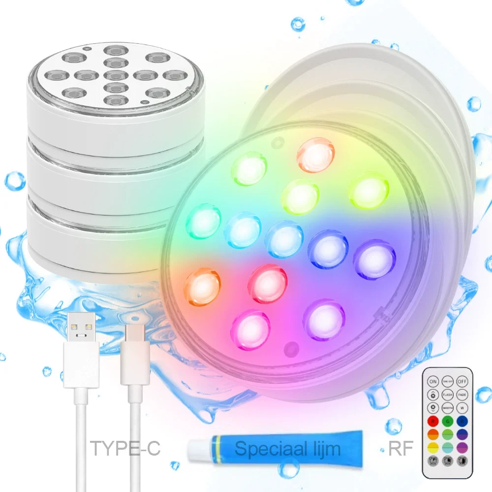 Rechargeable Submersible Pool Lights RGB Underwater Pool Lights with Remote Waterproof for Swimming Pool Bathtub Fountain Decor