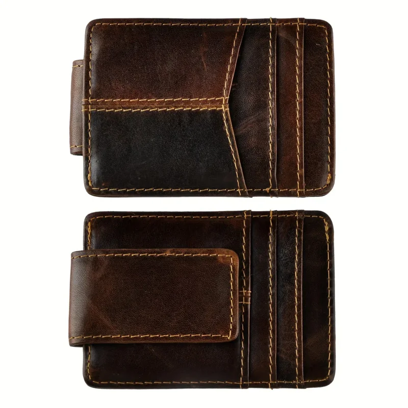 

Men's Slim Vintage Leather Wallet with Front Pocket Magnetic Mini Card Holder Black Non-Knitted