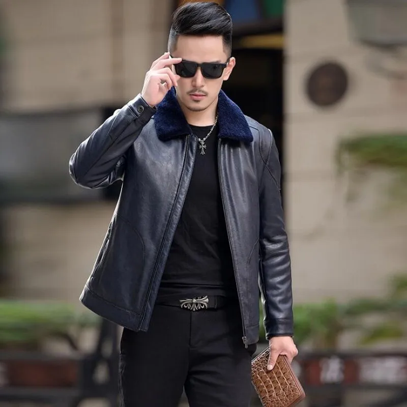 

Winter New Brand Mens Down Leather Jacket Men Korean Slim Short Leather Clothing Coat Fashion Male Motorcycle Lapel Overcoat