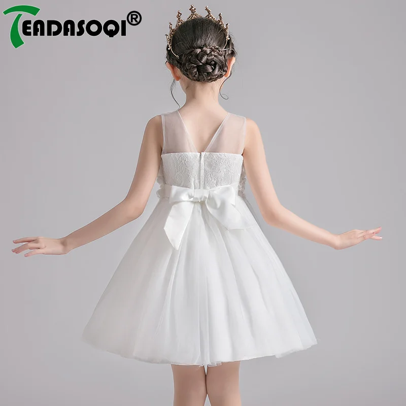 3-14Y Childrer Dress For Girls Summer Sleeveless 3D Applique Embroidery Tulle Lace Ball Gown Puffy Catwalk Weding Party Dresses