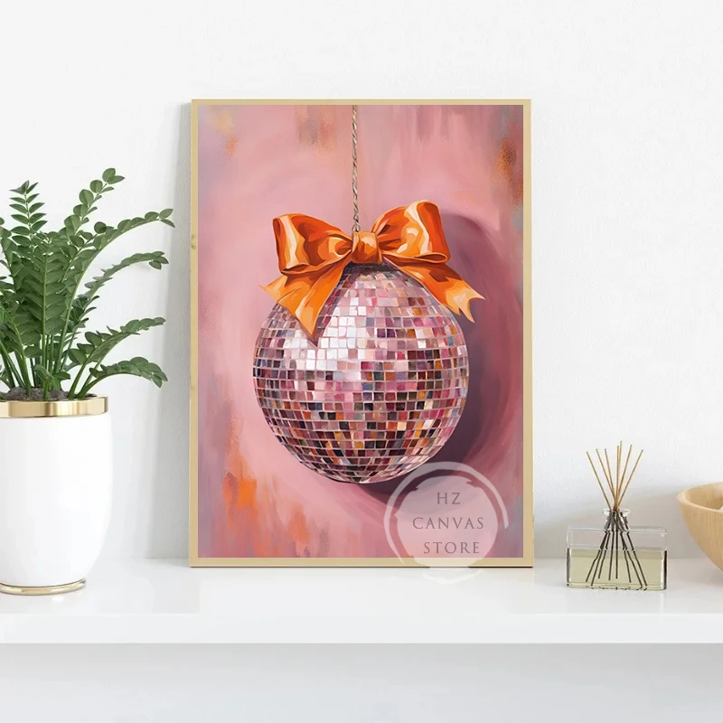 Pink Disco Ball Dancefloor Disco Party Fashion Poster Prints Retro Wall Art Picture Canvas Painting for Club Bar Room Home Decor