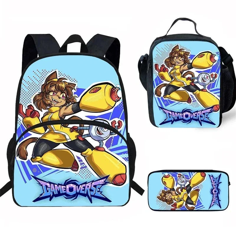 2026 New 3pcs Gameoverse Kids School Set Backpack Lunch Bag Pencil Case Print Cartoon Robot Anime Peripheral Student Gift