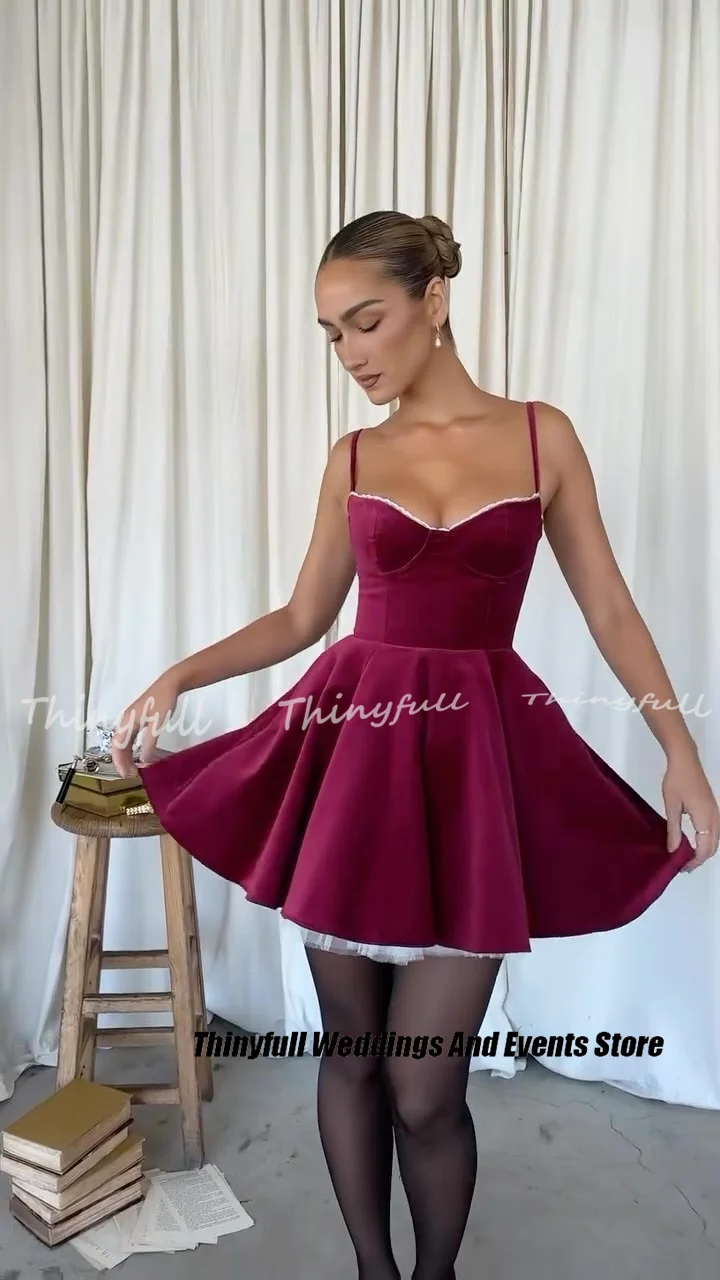 Thinyfull A-line Satin Short Prom Dresses Sweetheart Sleeveless Homecoming Gown Birthday Party Dress robes de soirée Customized