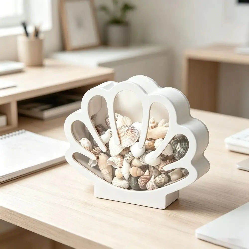 7.09x5.91 Inch Wooden Seashell Display Box, Shell Shaped Keepsake with Acrylic Window, Beach Treasures Coastal Home Decor