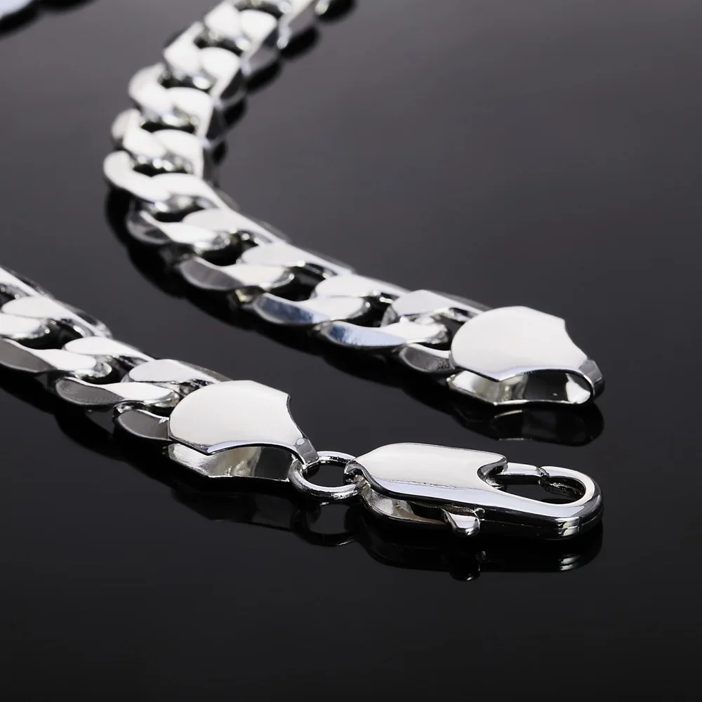 Edle Halskette aus 925er Sterlingsilber für Herren, klassische große 12-mm-Kette, 18–30 Zoll, feiner Markenschmuck, Party- und Hochzeitsgeschenk – Detail 5