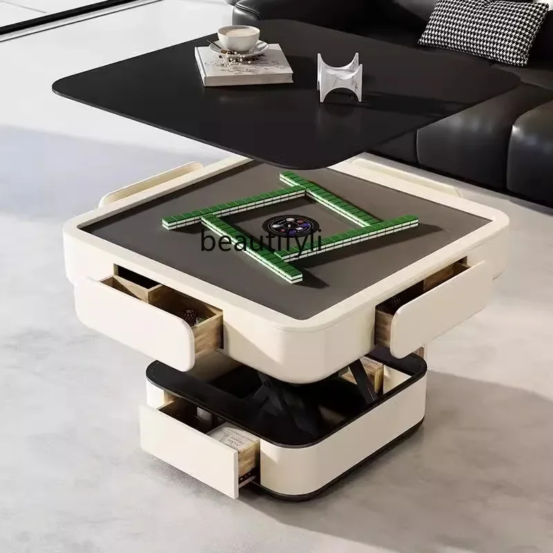 

Mahjong table rock slab lifting tea table multi-functional dining table integrated dual-purpose household small apartment