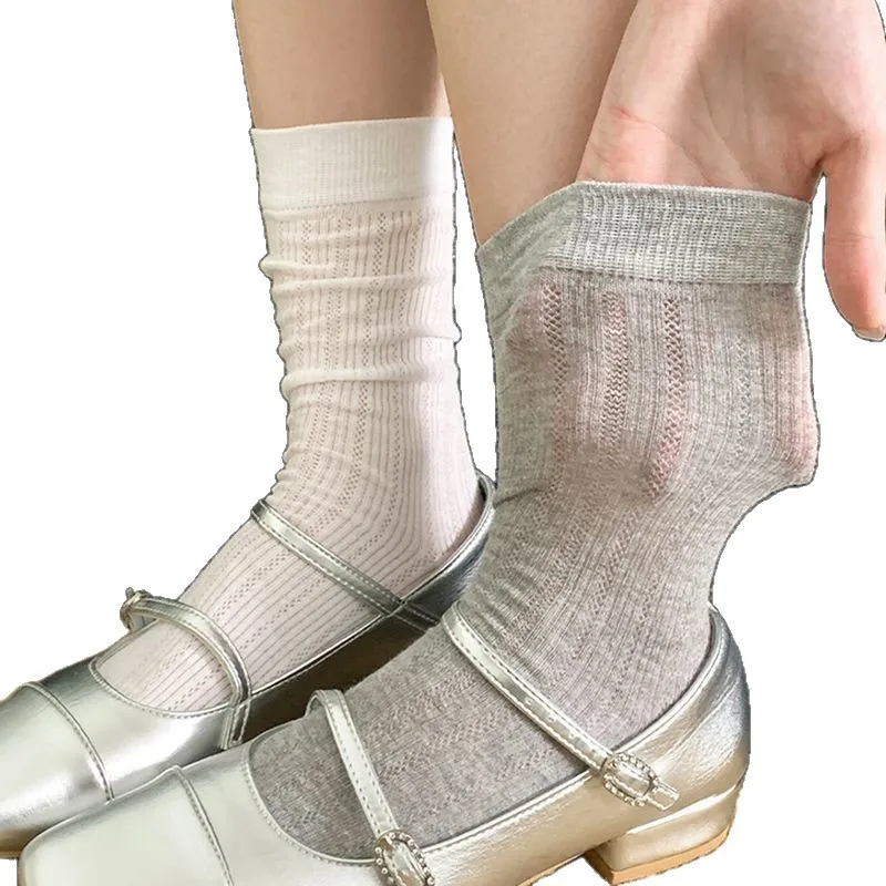5 пар дышащих сетчатых носков, женские летние тонкие однотонные повседневные носки до середины икры