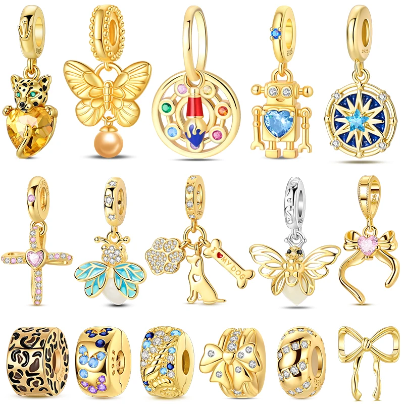 Gilded Elegant 925 Silver Leopard Butterfly Firefly Charms Beads Fit Original Bracelet DIY Wedding Party Fine Jewelry Gift