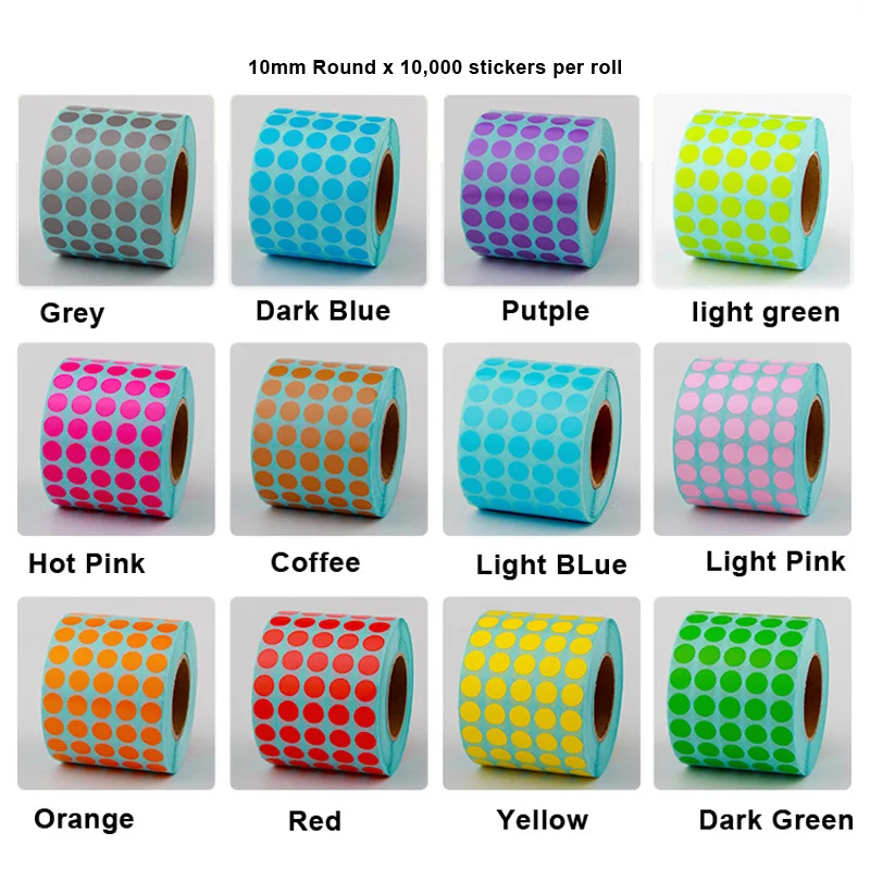 

10mm 15mm Round Colours Thermal Paper Label Waterproof OIl Resistant Barcode Circle Sticker