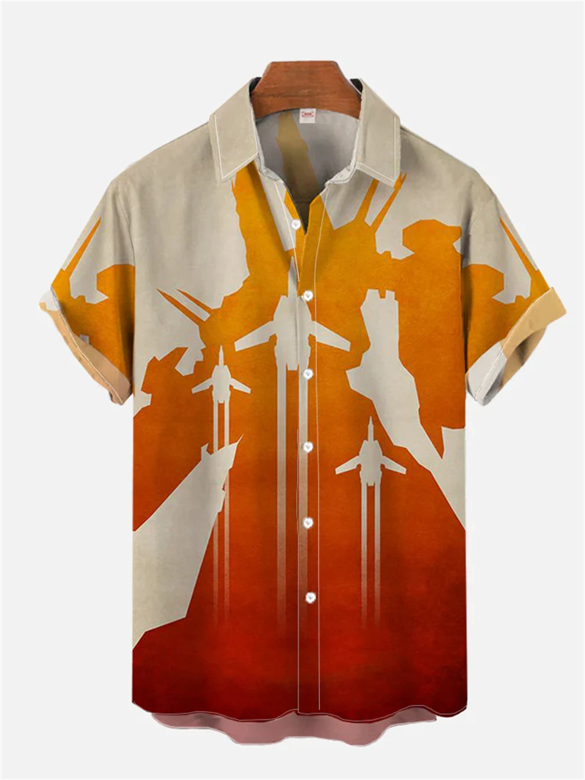 Men's short-sleeved shirt Thunder Fighter Print Hawaiian Beach Casual Men's Lapel Top Large Size Loose Men's Shirt