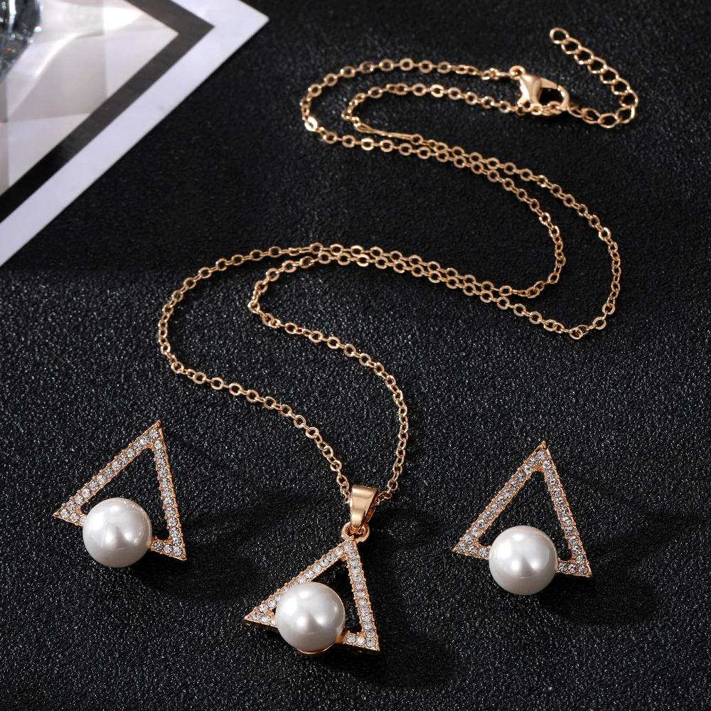 KISSWIFE 3 Pcs/set Stable Triangle Water Drop Shape Necklace Earrings Luxury Jewelry Set Accessories Valentine's Party Gifts