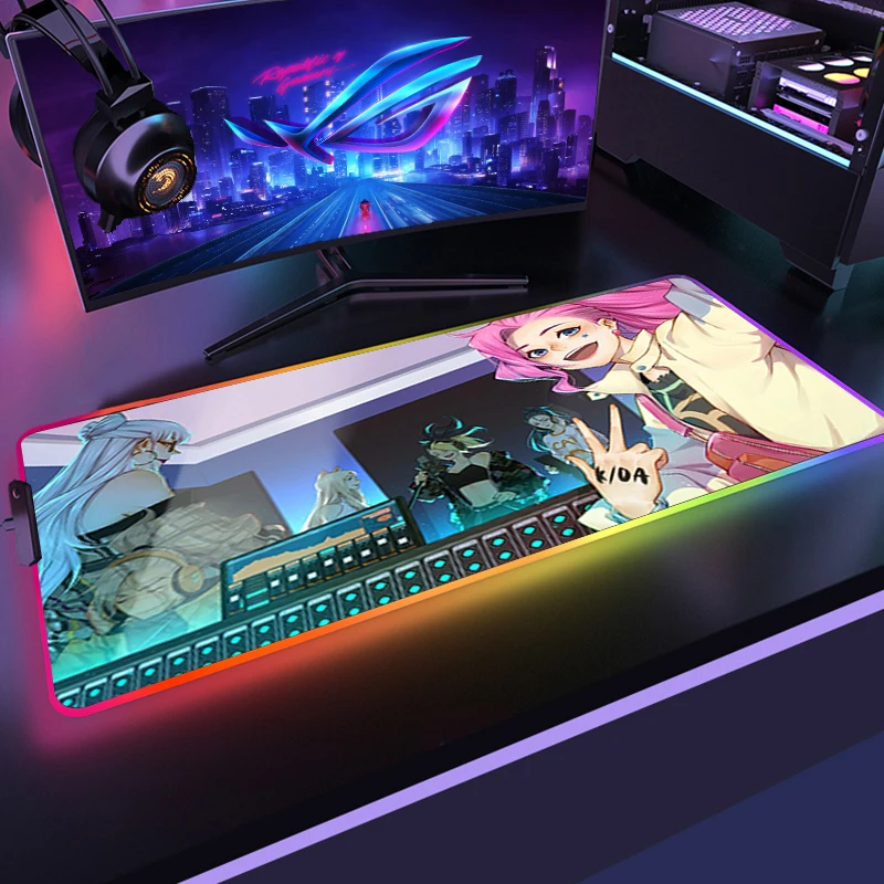 RGB LOL KDA ALL OUT Mouse Pad LED Backlight Carpet Gamer PC Computer 400x900 Keyboard Gaming Accessories Table XXL Mouse pad