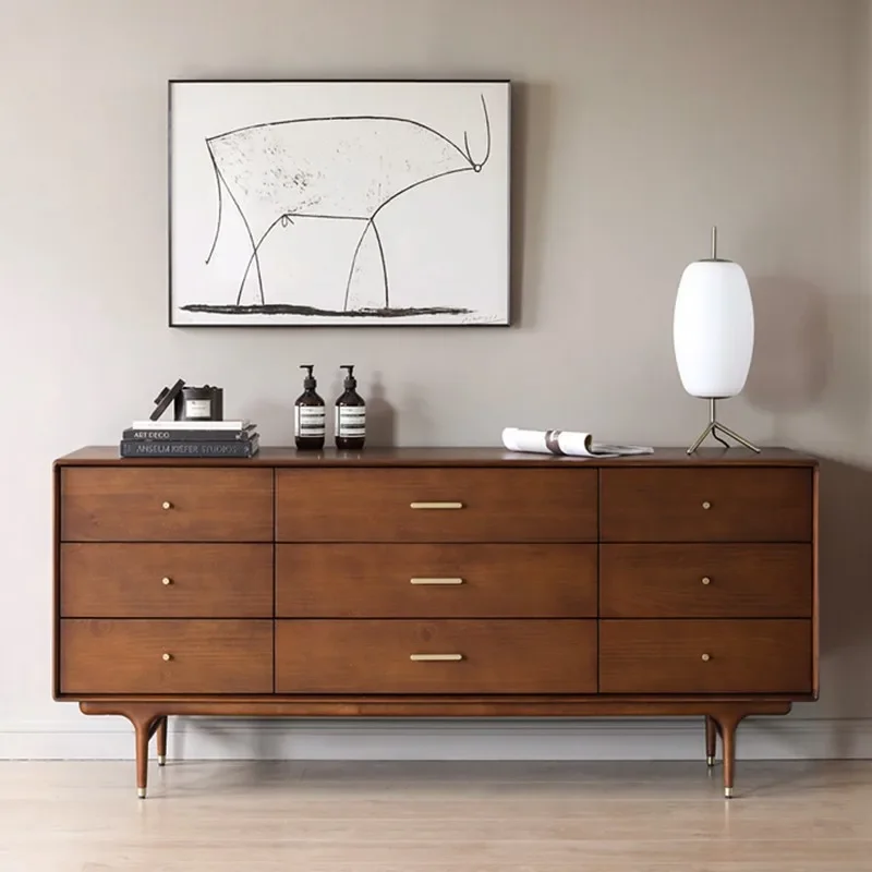 

Nordic solid wood dining side medieval cabinet, wabi-sandy wind storage storage minimalist decorative cabinet