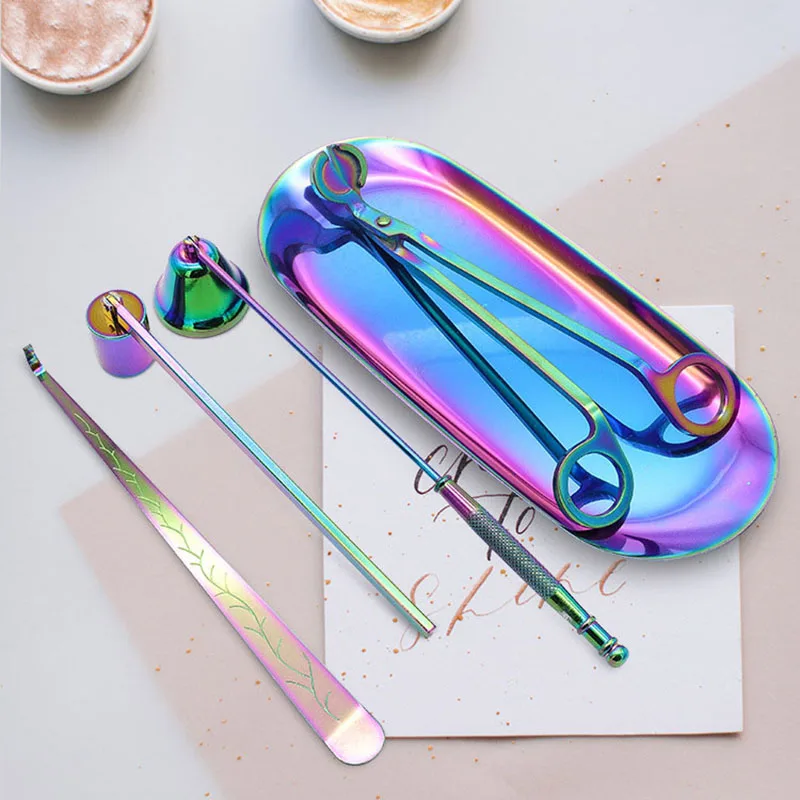 Bộ 5 Bộ Thép Không Gỉ Bấc Dập Tắt Bao Da Móc Màu Titan Nến Dập Tắt Dụng Cụ Tự Làm Nến Làm Bộ Dụng Cụ