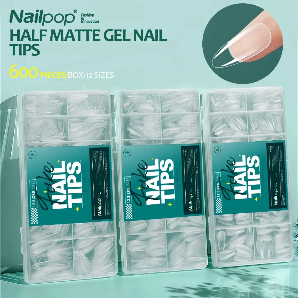 

Nailpop 600 шт. Типсы для ногтей с полным покрытием средней длины, балерина, пресс на накладные кончики для наращивания ногтей с коробкой для салонов и дома DIY