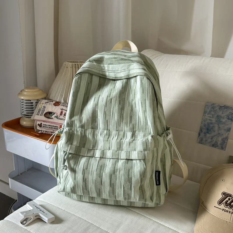Student High-Value Backpack Fresh Striped Niche Design Double-Shoulder Bag Korean Style Casual Versatile Lightweight Backpack