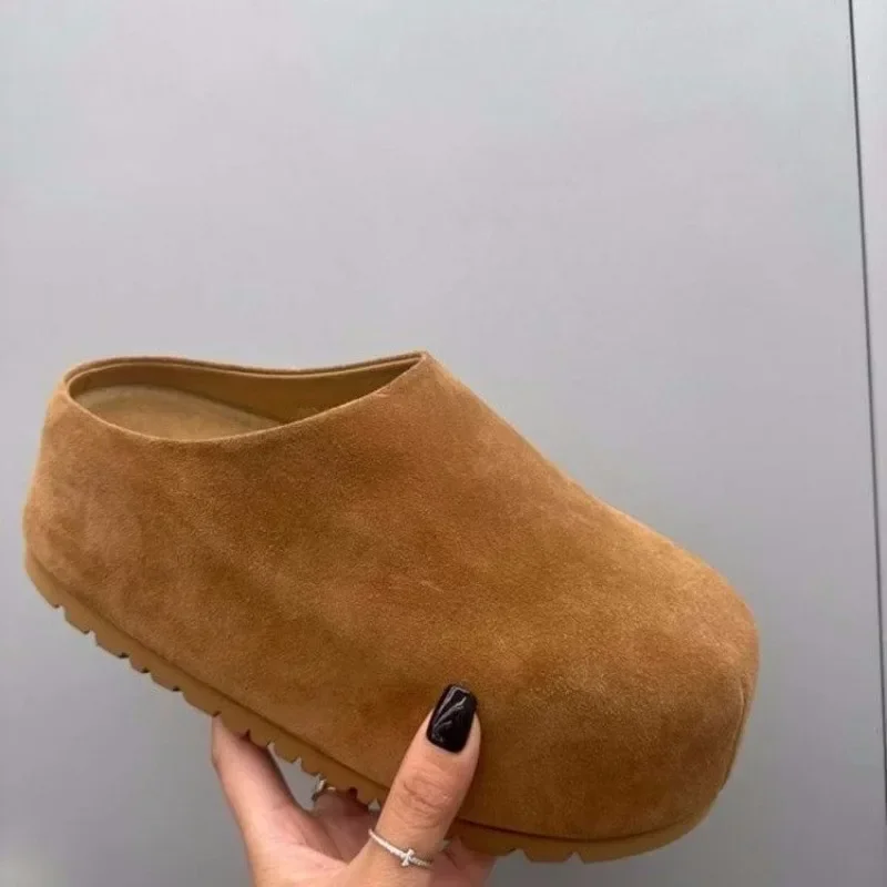 Autumn New Retro Solid Color Flat Bottom Women's  Shoes Ladies Soft Footbed Slides Fashion Women Suede Slippers image 4