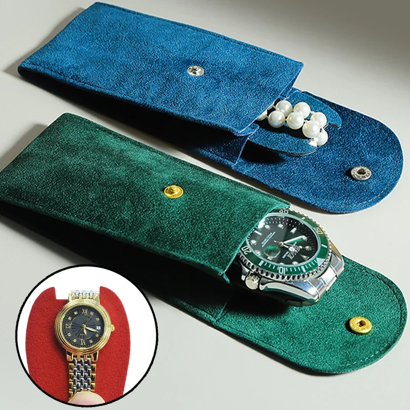 Retro Watch Box Blue Green Gray and Black Flannelette Gift Bag Travel Storage Case Portable Watch Dust Protection Case