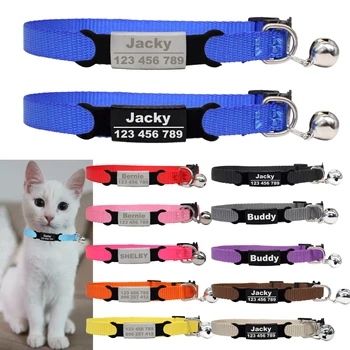 Gepersonaliseerde ID-tag kattenhalsband bel graveren veiligheid breakaway kleine hond nylon verstelbaar voor puppy kittens ketting