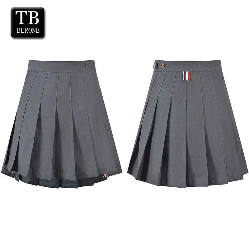 

TB BERONE Women Elegant High Waist Slim Skirts Above Knee Mini Skirt Thom Brand Skirts Casual Summer Short Pleated Skirt