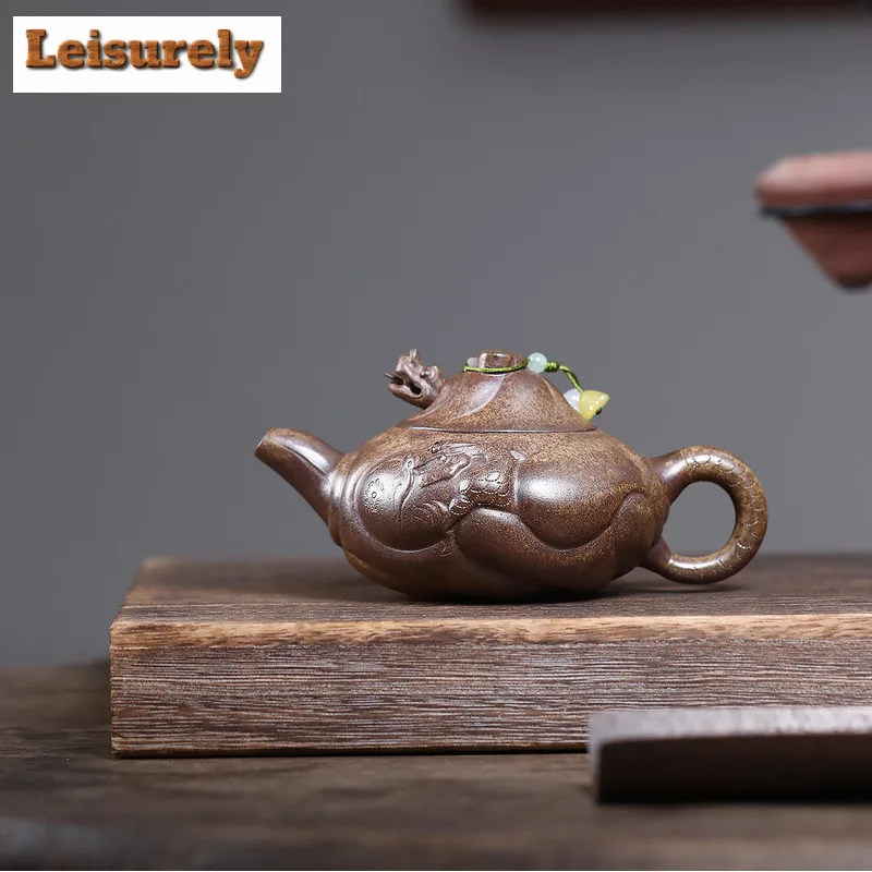 290ml Vintage Yixing Purple Clay Teapots Handmade Dragon Pot Raw Ore Wood-fired Porcelain Mud Tea Brewing Kettle Zisha Tea Set