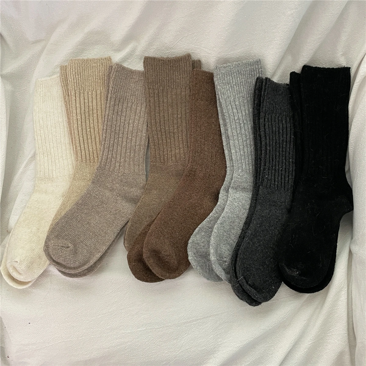 Women Long Socks Cashmere Women Boot Solid Wool Thigh Stocking Skinny Casual Cotton Over Knee-High Fluffy Female Long Knee Sock