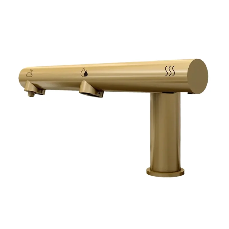 Modern Design 3-in-1 Automatic Single-Handle Brass Soap Dispenser Basin Faucet Hand Dryer Ceramic Valve Core Touchless Deck