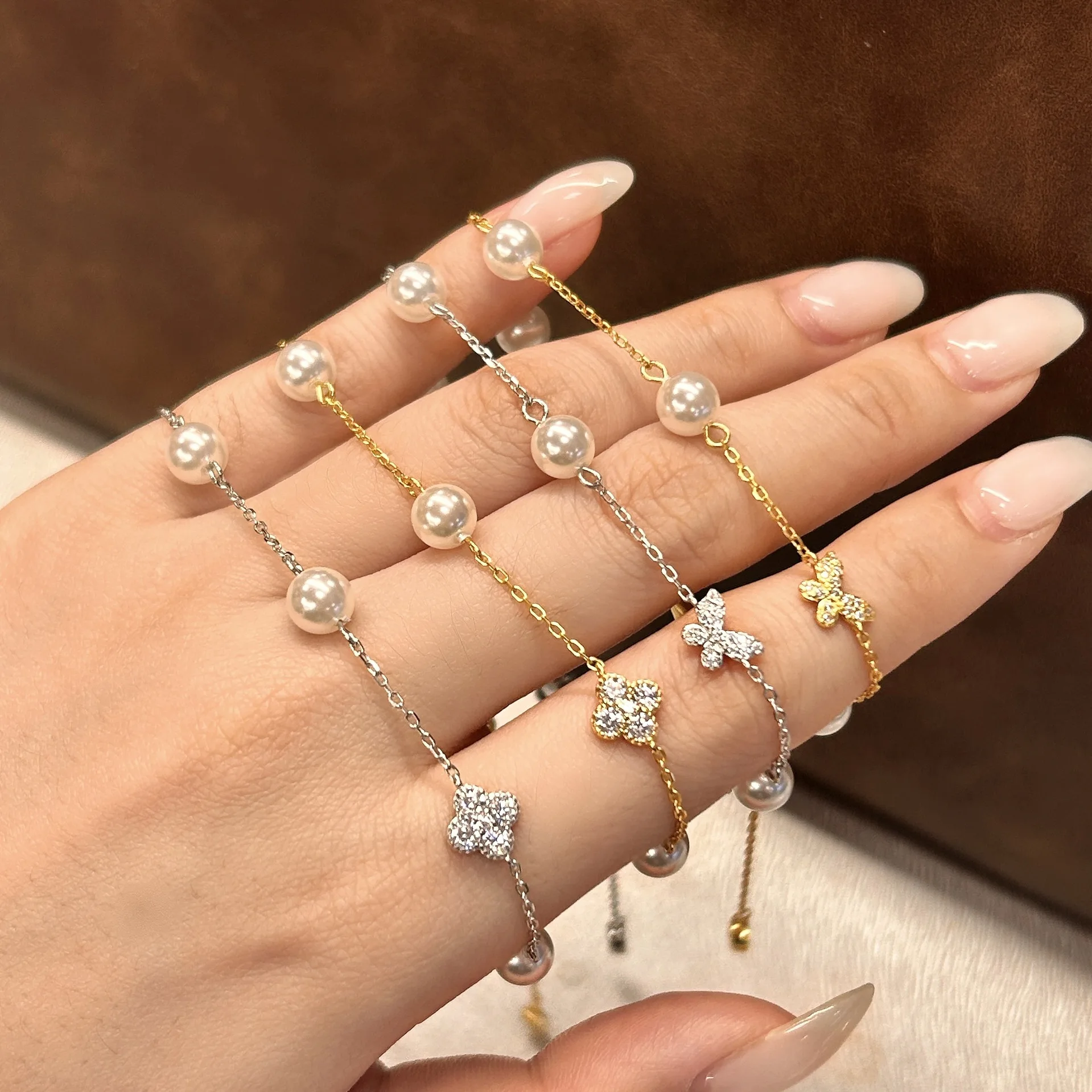 

CCFJOYAS High Quality 925 Sterling Silver Flower/Butterfly shaped Pearl Bracelet for Women Exquisite Fashionable Hand Jewelry