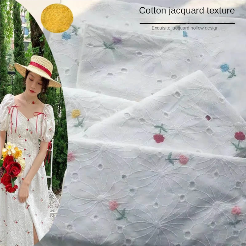 Embroidery Pure Cotton Lace Fabric By Half A Meter for Children's Clothes Dress diy sewing openwork Jacquard textile White cloth