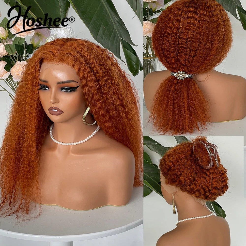 Orange Invisible Lace Front Wig Preplucked Curly Human Hair Wigs For Women 24Inch Deep Wave Frontal Wig With Bleached Knots 250%