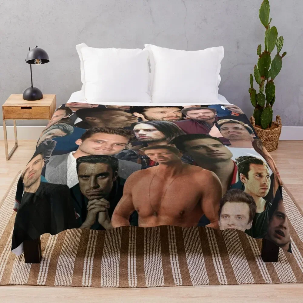 

Sebastian Stan photo collage Throw Blanket Sofa Large Retros Blankets