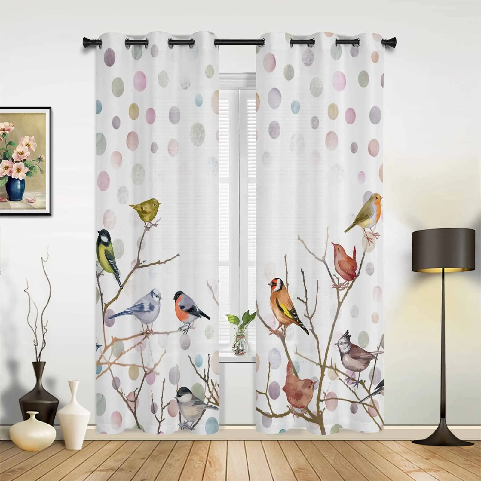 Watercolor Bird Branch Gradient Window Curtains for Living Room Luxury Bedroom Curtains Coffee Dining Room Drapes