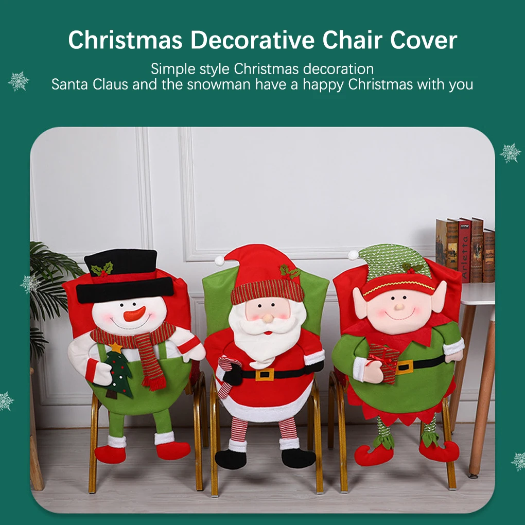 New Christmas Chair Cover Home Party Bar Props 3D Non Slide Slipcover Good Stitching for Living Room Kitchen  Santa Claus