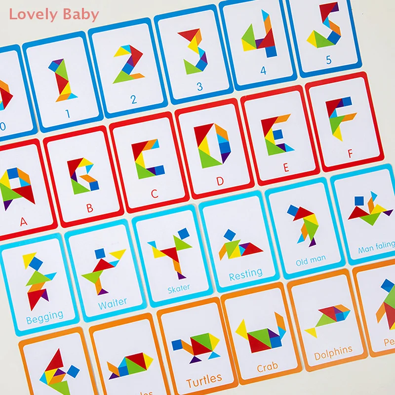 3D Wooden Tangram Jigsaw Puzzles Board Games Kids Montessori Educational Toys Children Kindergarten Geometric Shape Teaching Aid