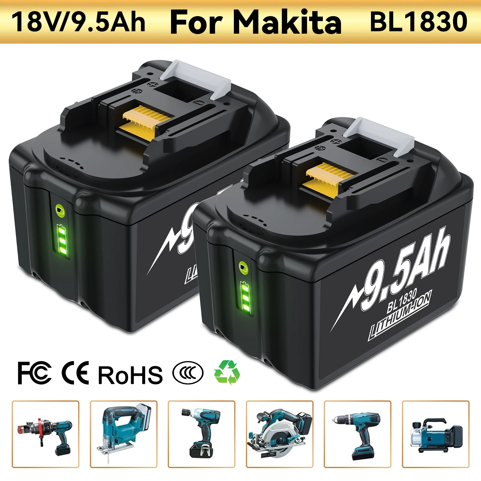 

For Makita 18V Battery 9.5Ah Li-ion Replacement Battery LXT BL1860B BL1860 BL1850 BL1830 DHP482RFX9 BL1815 LXT400 Accessories
