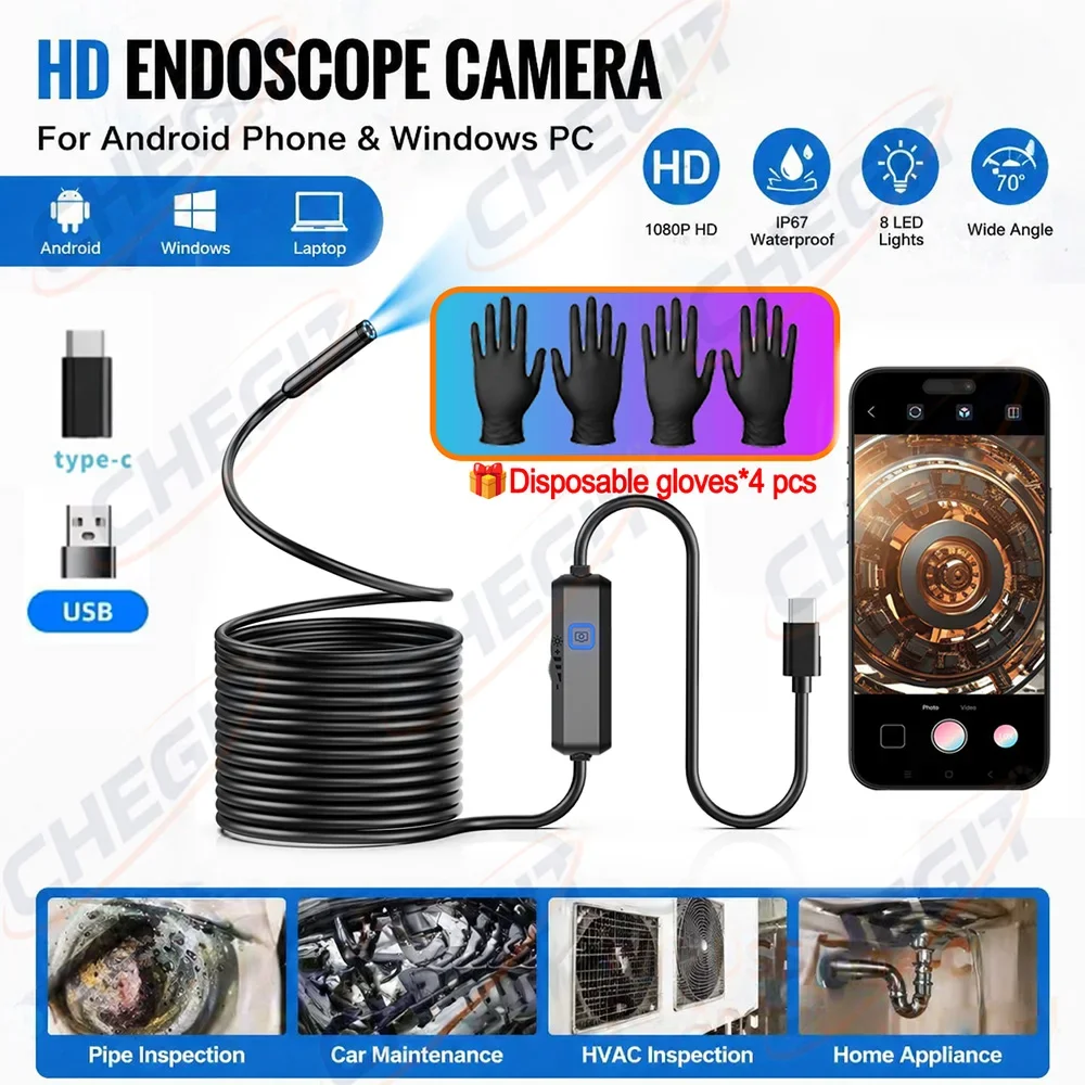 7.0MM Type-C Endoscope Camera IP67 Waterproof with 6 Adjustable LEDs USB Android Flexible Inspection Borescope for Phone PC Gift