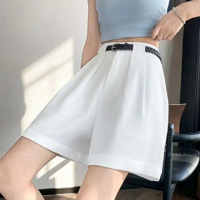 Summer 2026 High Waist Wide Leg Five-Quarter Casual Pants Ultra Thin Lyocell Linen Women's Shorts Comfortable Fashionable