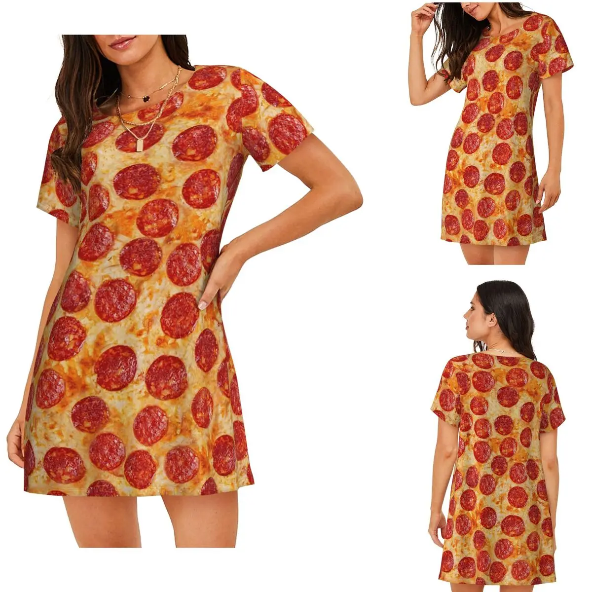 Realistic Pepperoni Pizza Pattern Short Sleeves Nightdress For Sleepshirts Women Short Sleeve Nightgowns Soft Pajama Dress