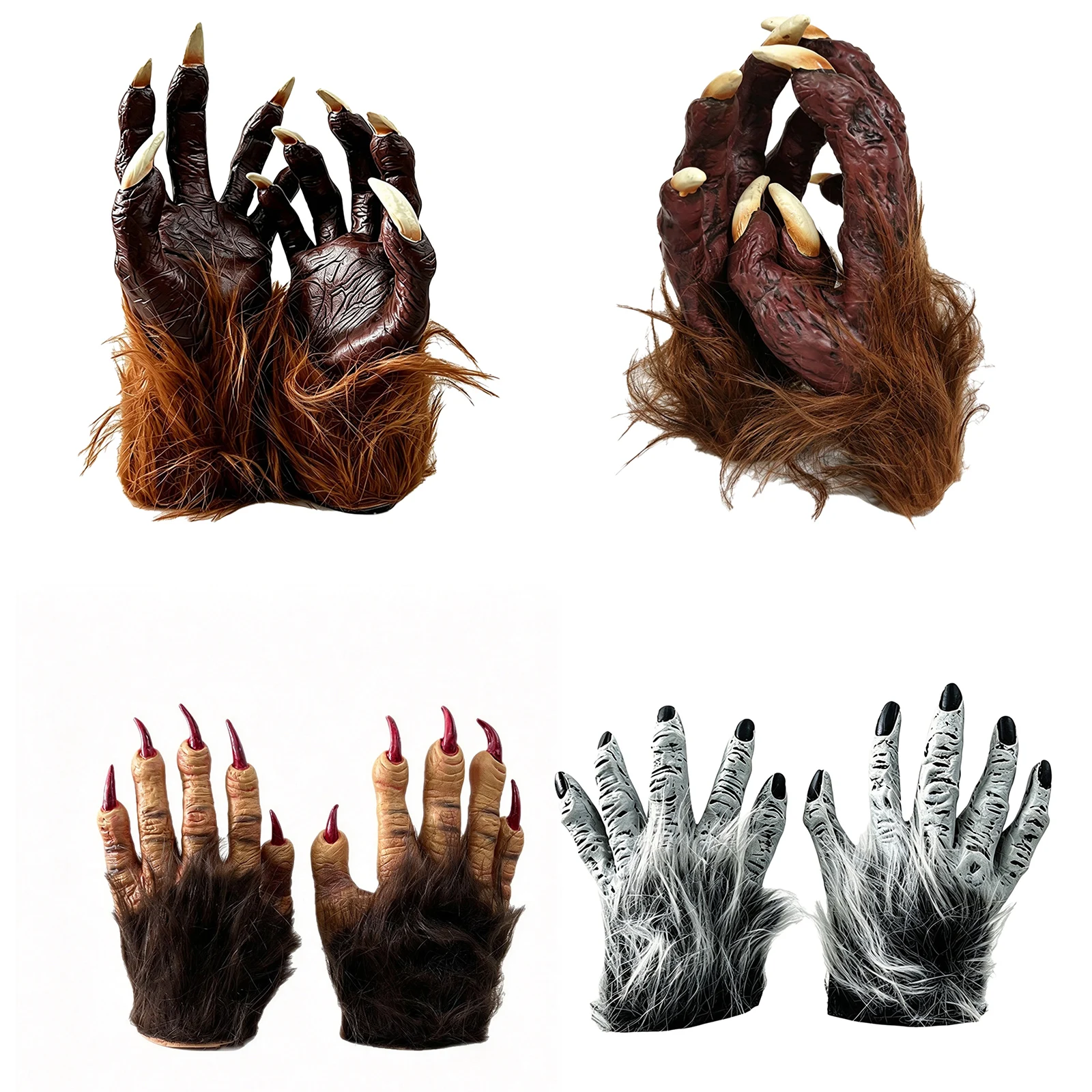 1Pair Scary Gloves with Faux Fur Halloween Costume Props Accessories for Role-playing Theme Party Masquerade Carnival 2