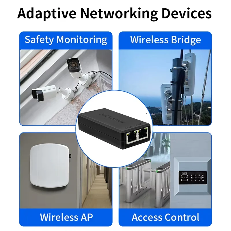 Gigabit 2 Port POE Extender 10/100/1000Mbps POE Repeater IEEE802.3af.at Standard for NVR IP Camera AP IP VOICE POE