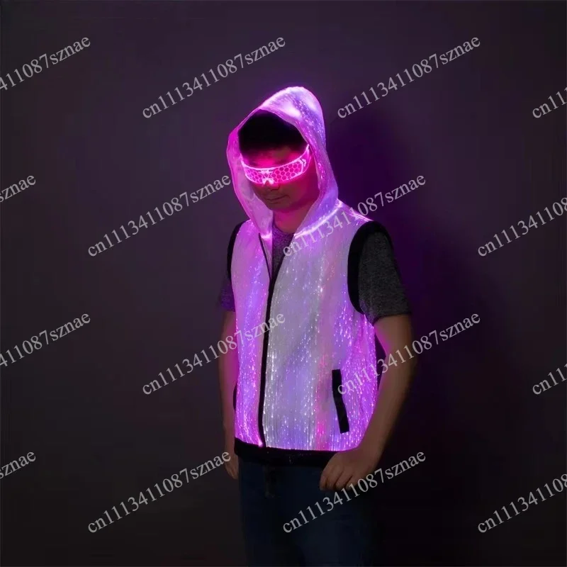 Halloween Christmas Electric Fiber Costume LED Hooded Vest for, European American Party Novelty and Holiday Celebration